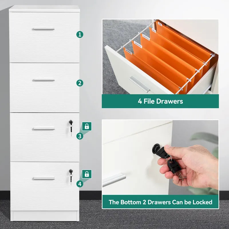 4-Drawer Lockable Vertical File Cabinet for Home Office