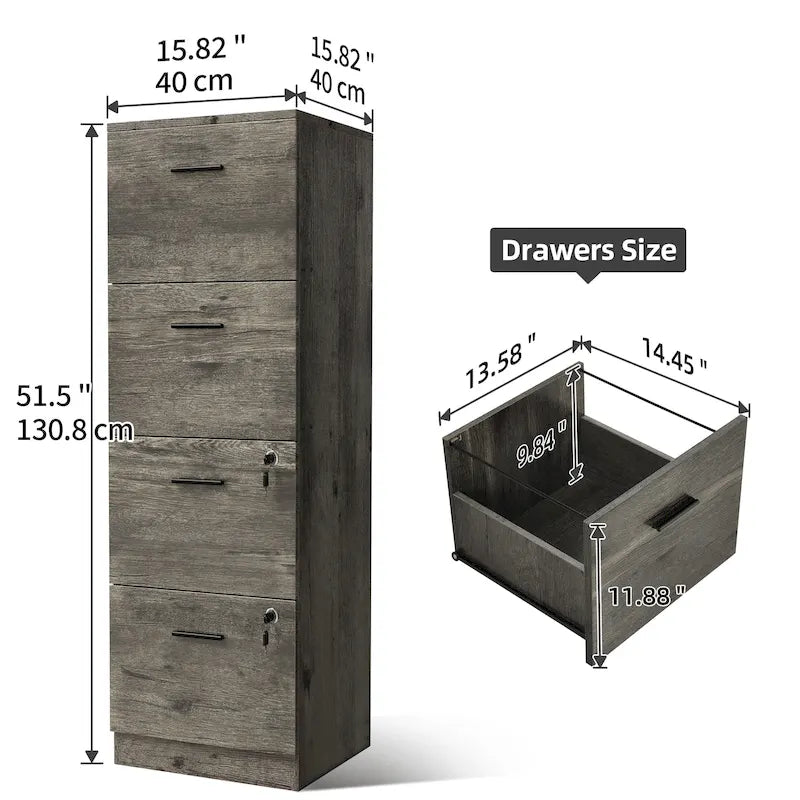 4-Drawer Lockable Vertical File Cabinet for Home Office