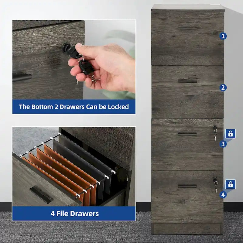 4-Drawer Lockable Vertical File Cabinet for Home Office