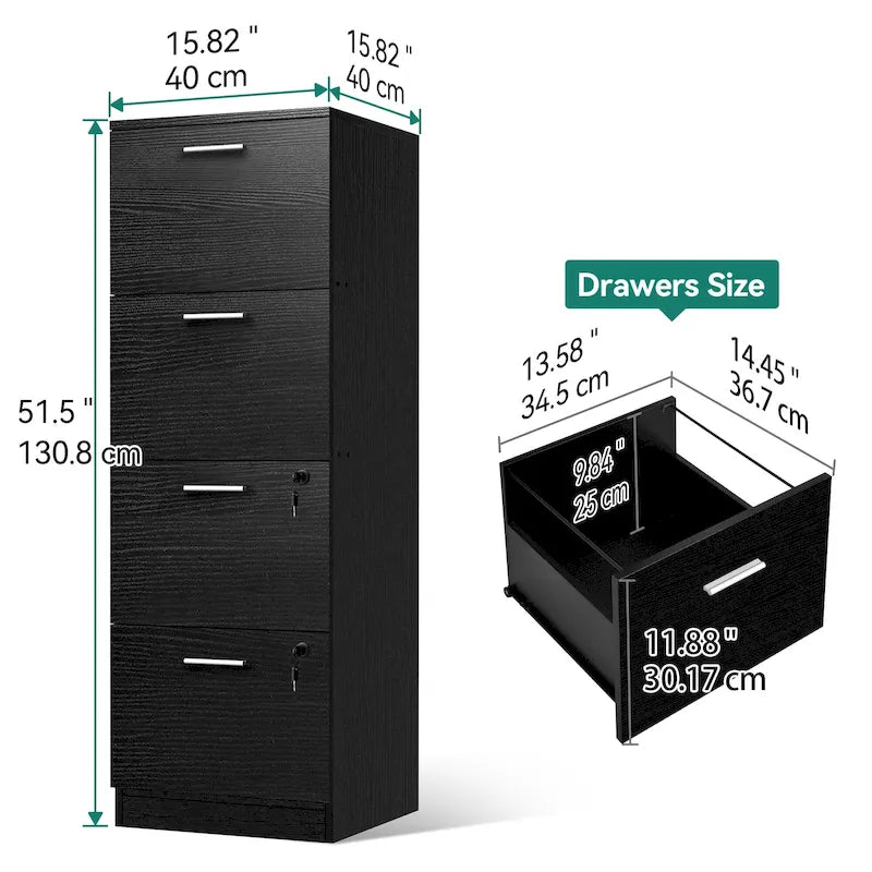 4-Drawer Lockable Vertical File Cabinet for Home Office