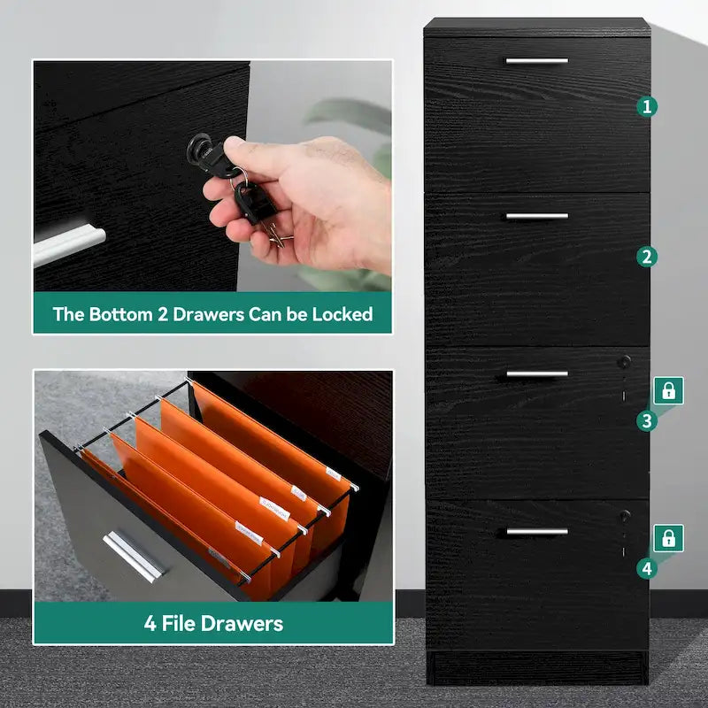4-Drawer Lockable Vertical File Cabinet for Home Office