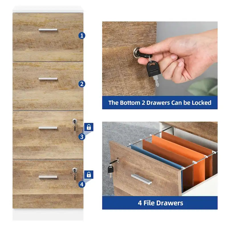 4-Drawer Lockable Vertical File Cabinet for Home Office