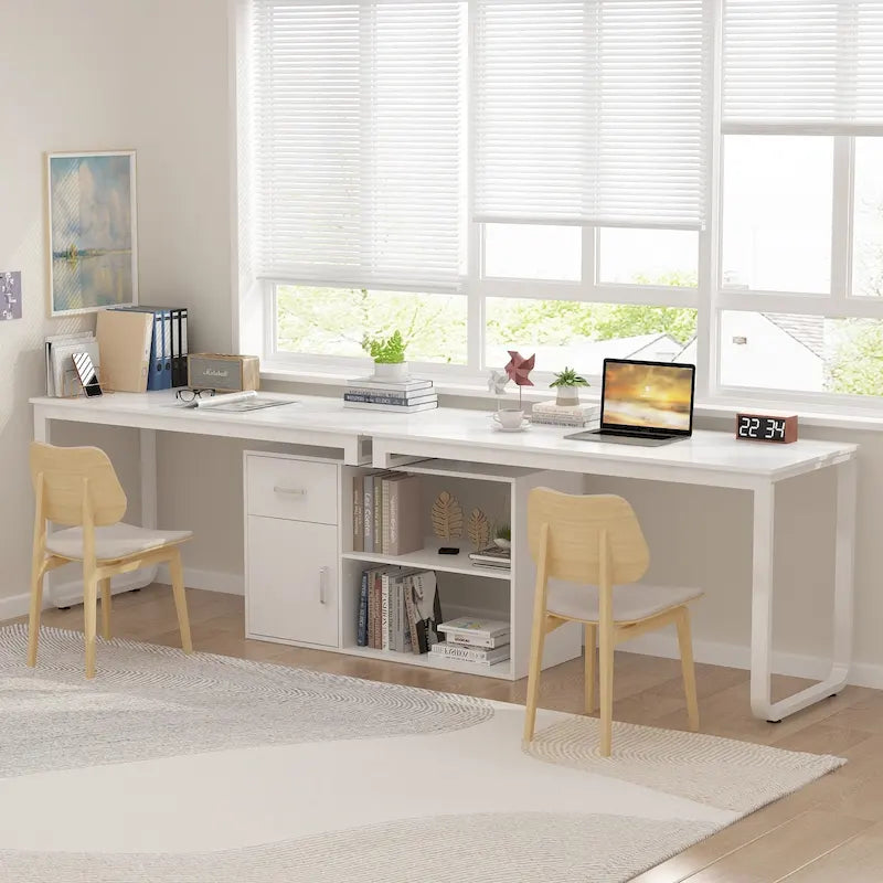 White Reversible L-Shape Computer Desk with Drawer and Shelves