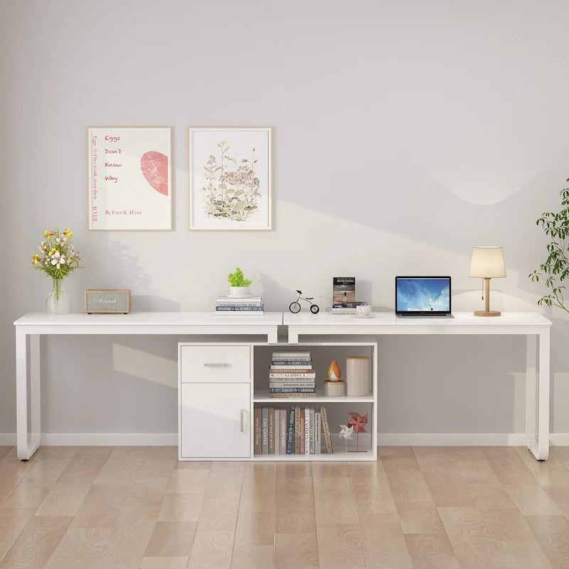 White Reversible L-Shape Computer Desk with Drawer and Shelves