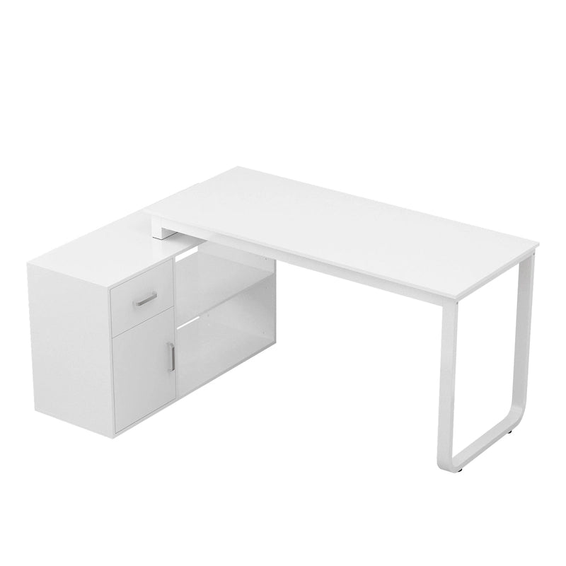 White Reversible L-Shape Computer Desk with Drawer and Shelves