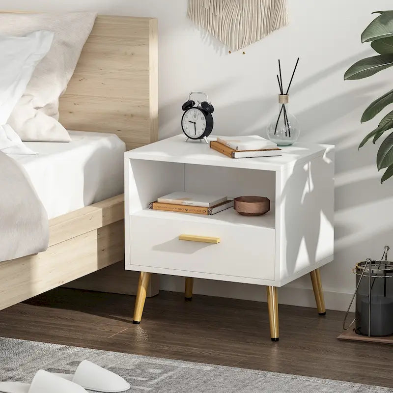 Modern 1-Drawer Nightstand with Open Shelf
