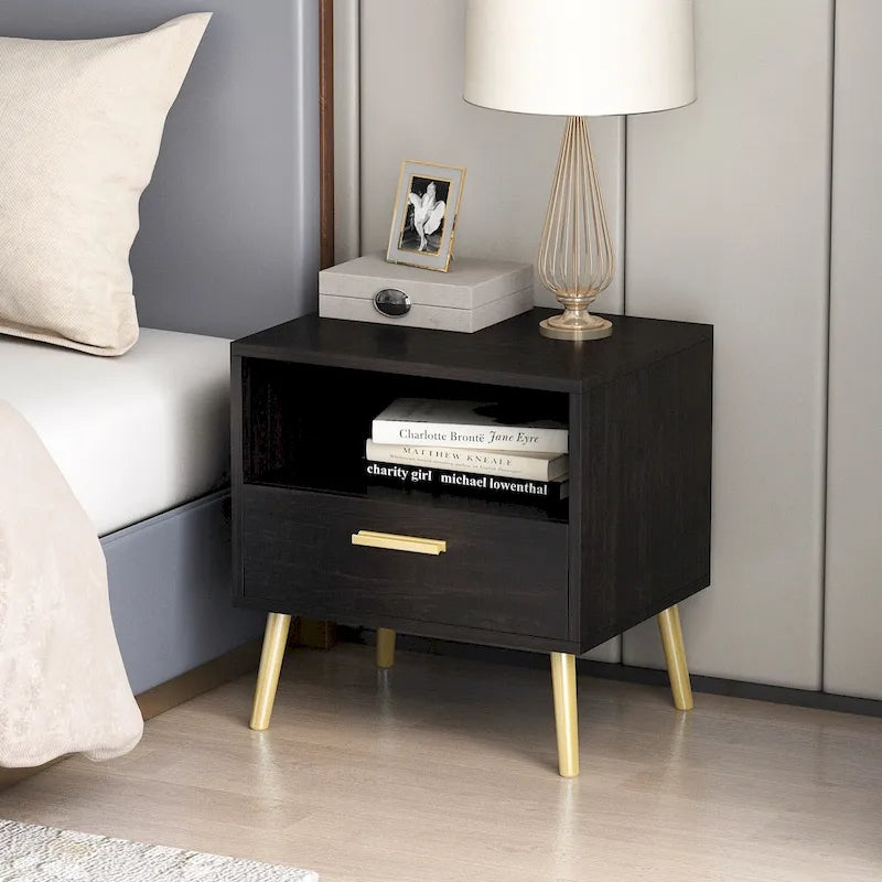 Modern 1-Drawer Nightstand with Open Shelf