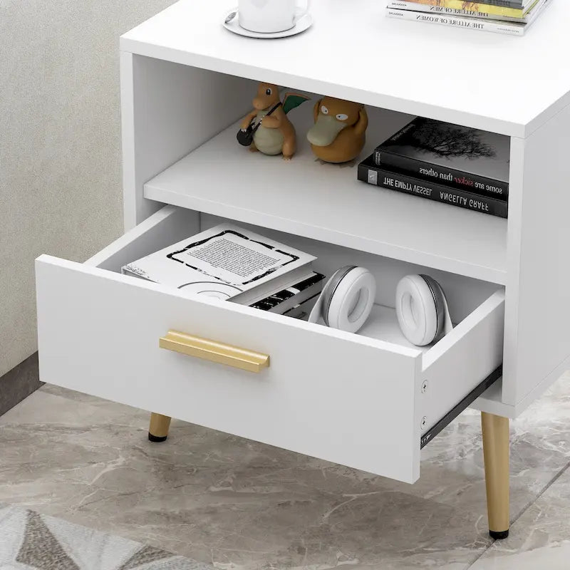 Modern 1-Drawer Nightstand with Open Shelf
