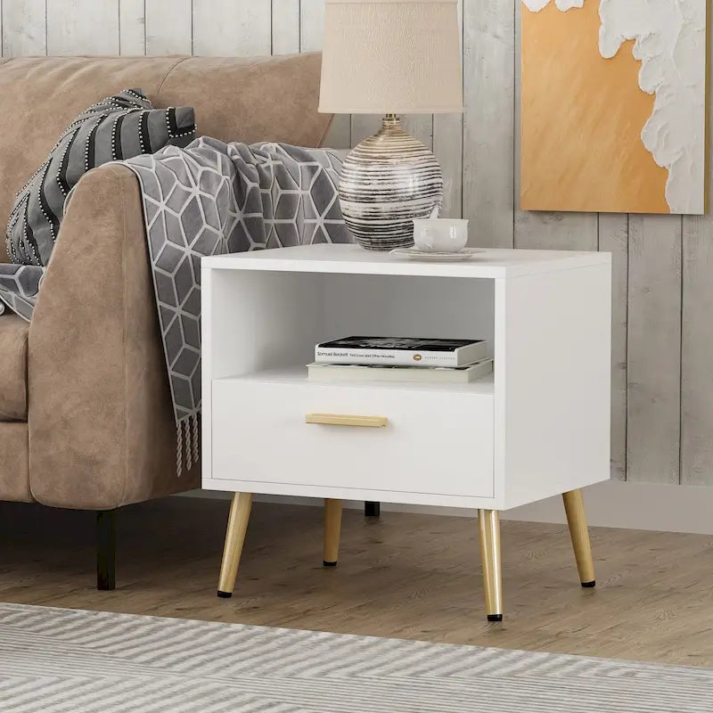 Modern 1-Drawer Nightstand with Open Shelf