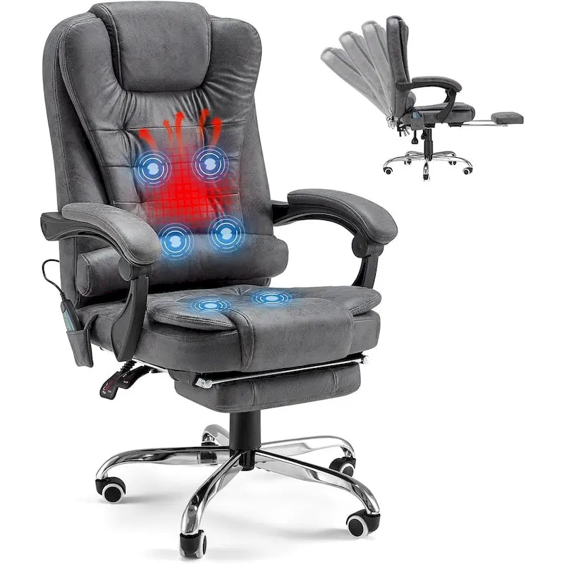 Heated Executive Office Chair with Massage, Footrest and Adjustable Height