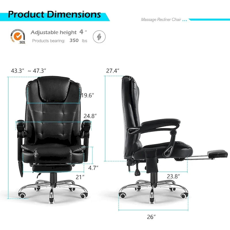 Heated Executive Office Chair with Massage, Footrest and Adjustable Height