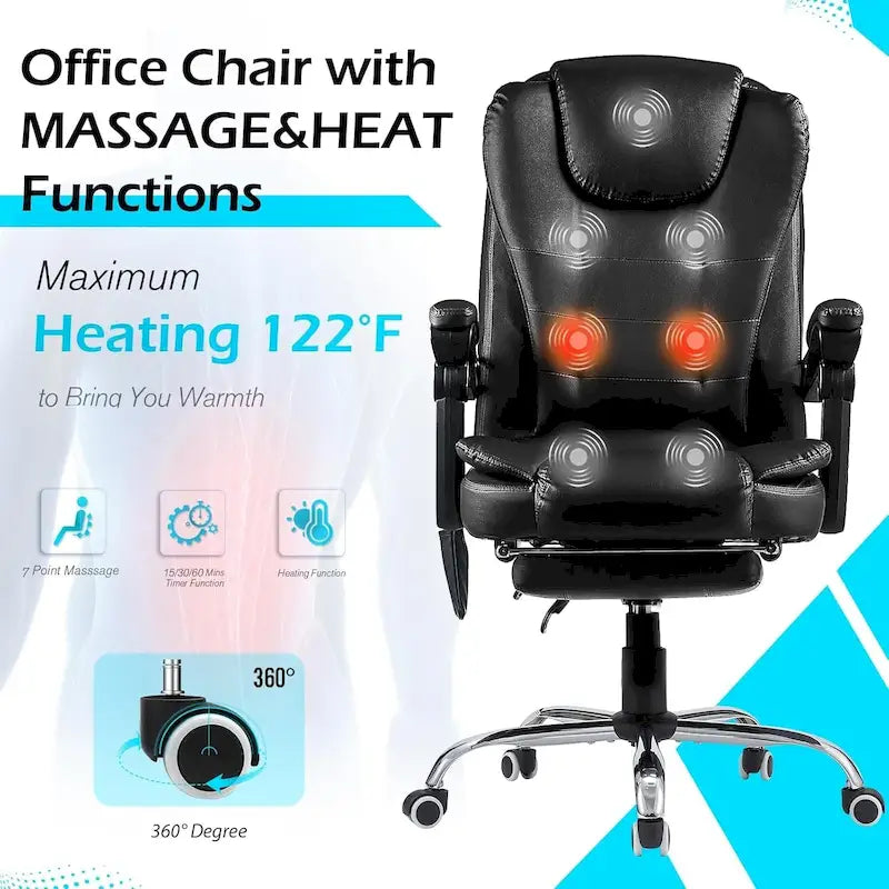 Heated Executive Office Chair with Massage, Footrest and Adjustable Height