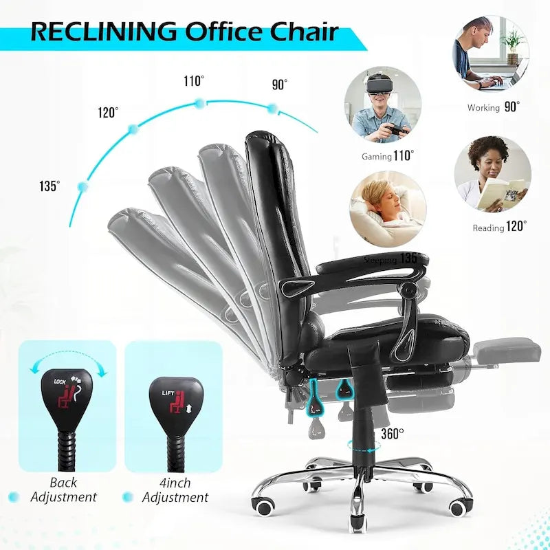 Heated Executive Office Chair with Massage, Footrest and Adjustable Height