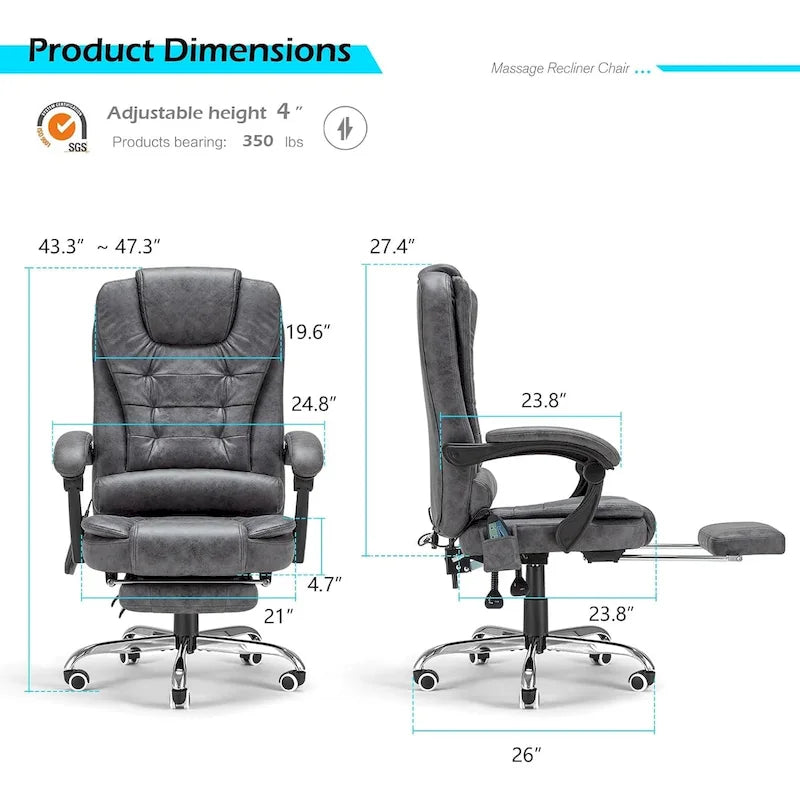Heated Executive Office Chair with Massage, Footrest and Adjustable Height