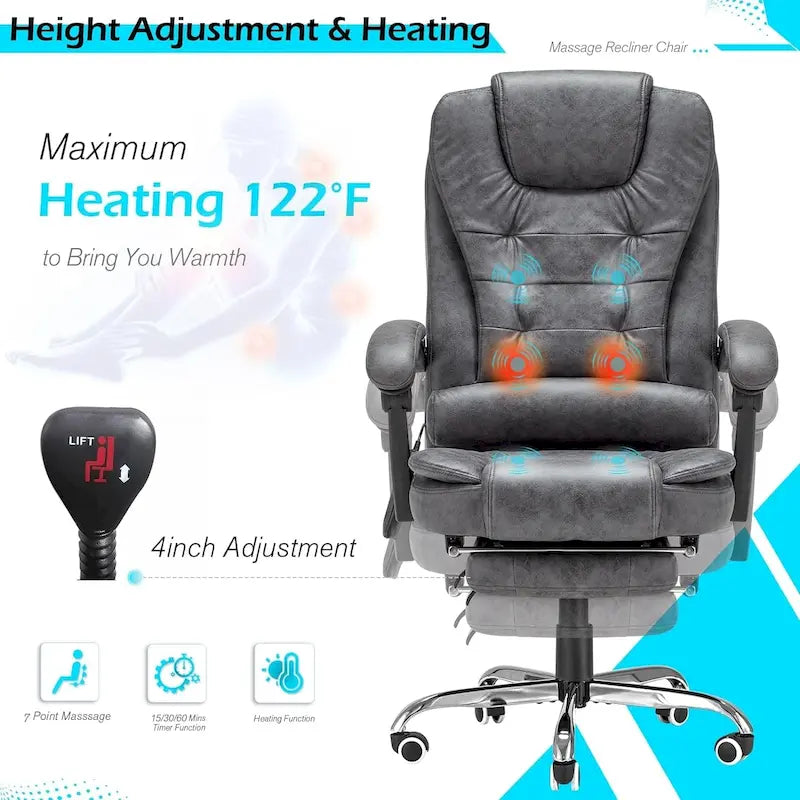 Heated Executive Office Chair with Massage, Footrest and Adjustable Height