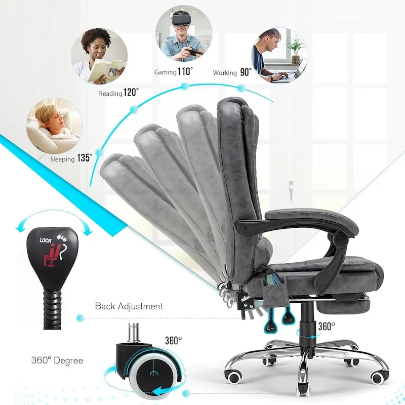 Heated Executive Office Chair with Massage, Footrest and Adjustable Height