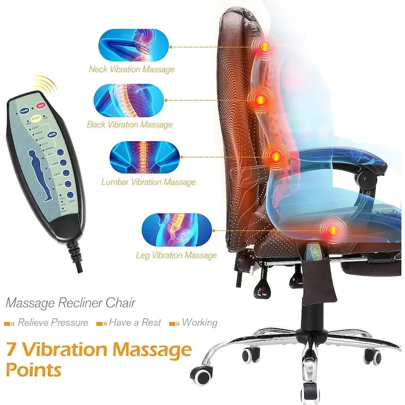 Heated Executive Office Chair with Massage, Footrest and Adjustable Height