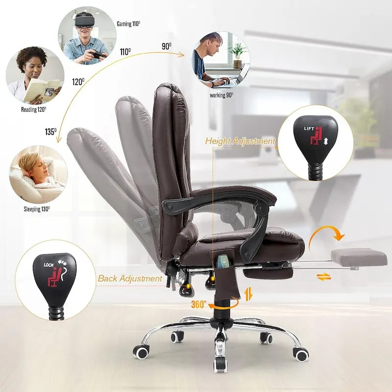 Heated Executive Office Chair with Massage, Footrest and Adjustable Height