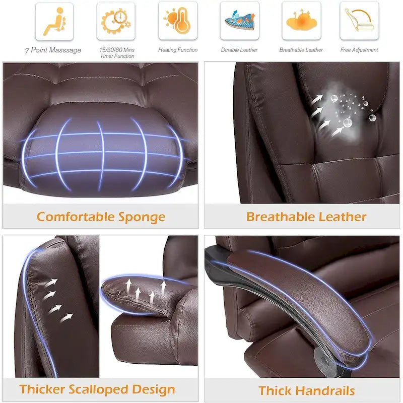 Heated Executive Office Chair with Massage, Footrest and Adjustable Height