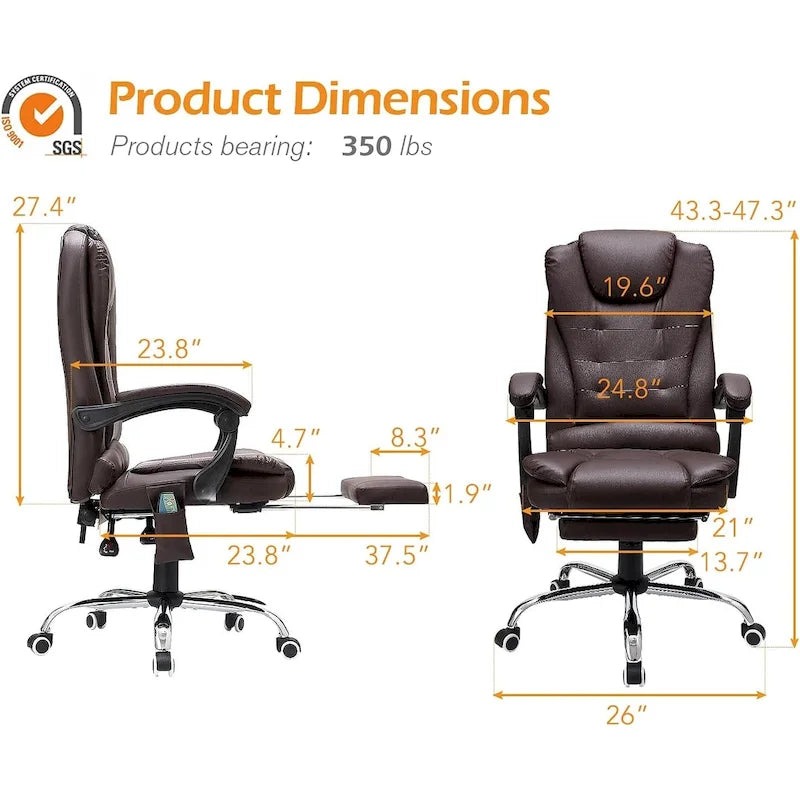 Heated Executive Office Chair with Massage, Footrest and Adjustable Height