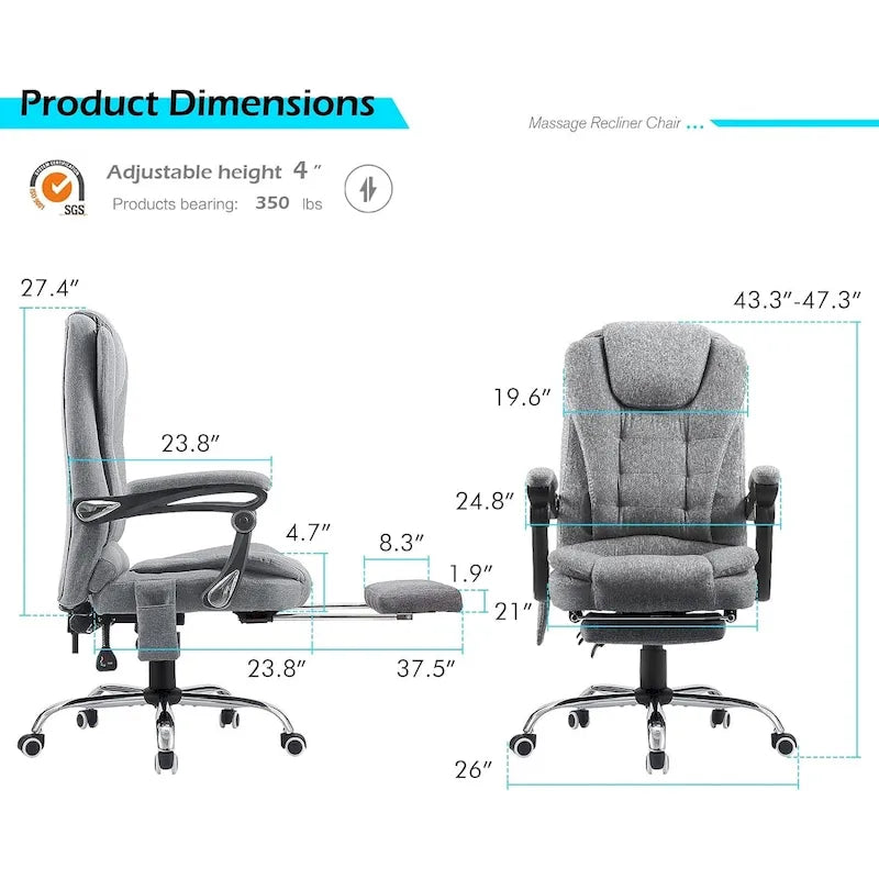 Heated Executive Office Chair with Massage, Footrest and Adjustable Height
