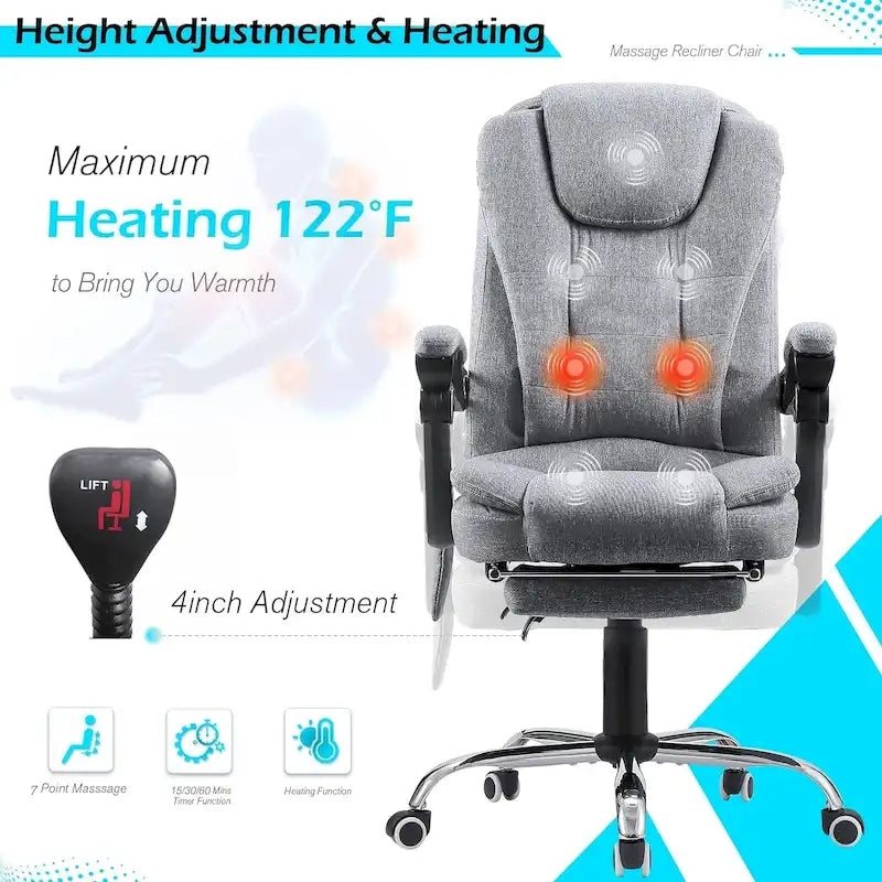 Heated Executive Office Chair with Massage, Footrest and Adjustable Height
