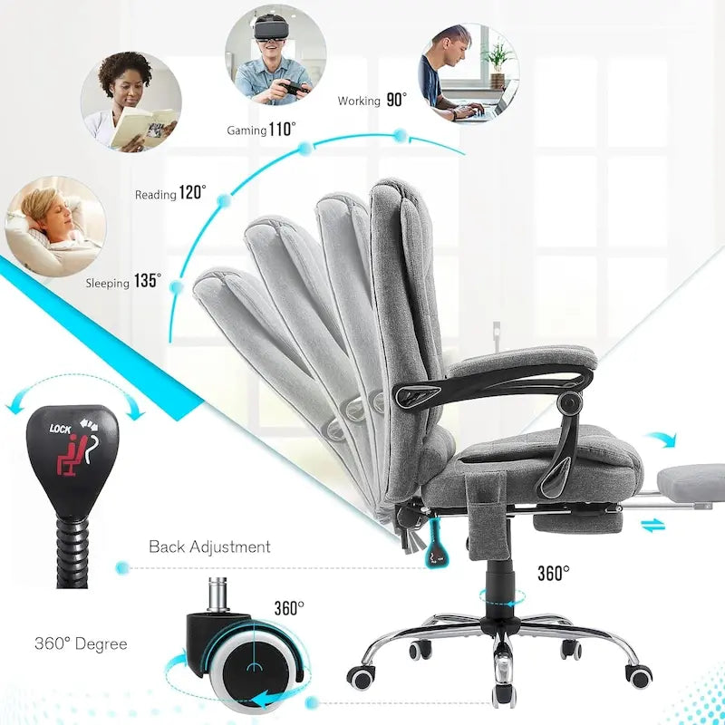 Heated Executive Office Chair with Massage, Footrest and Adjustable Height