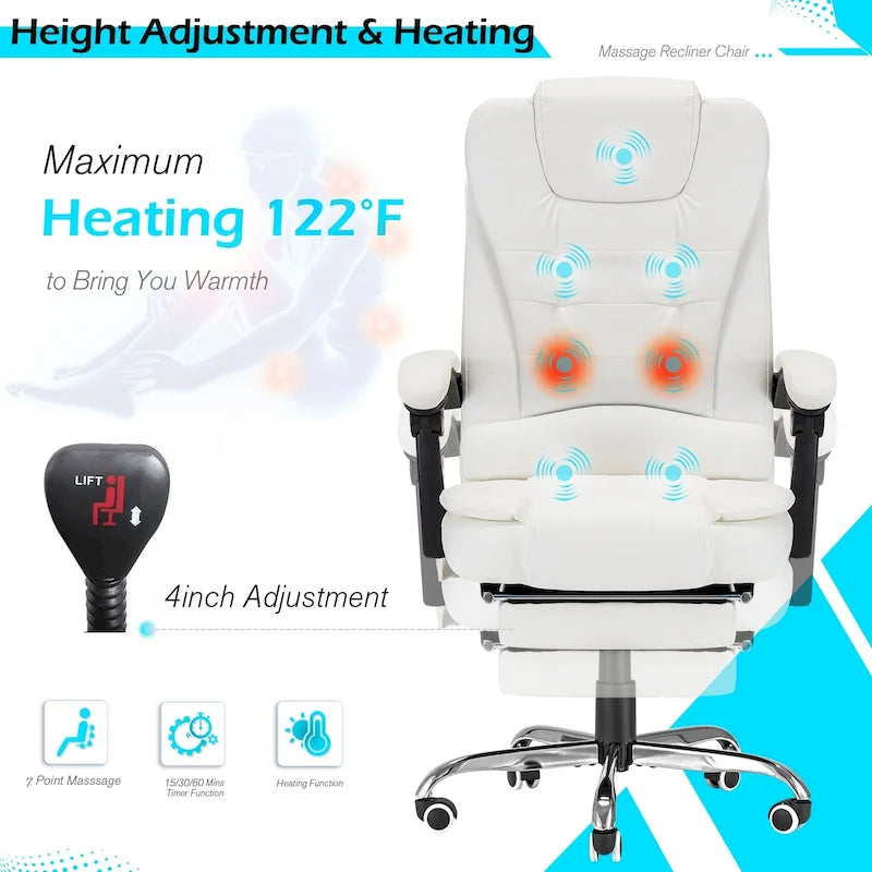 Heated Executive Office Chair with Massage, Footrest and Adjustable Height