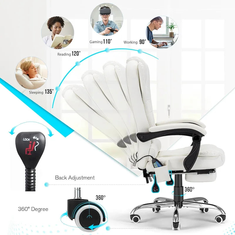 Heated Executive Office Chair with Massage, Footrest and Adjustable Height