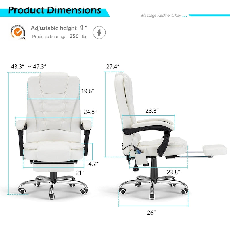 Heated Executive Office Chair with Massage, Footrest and Adjustable Height
