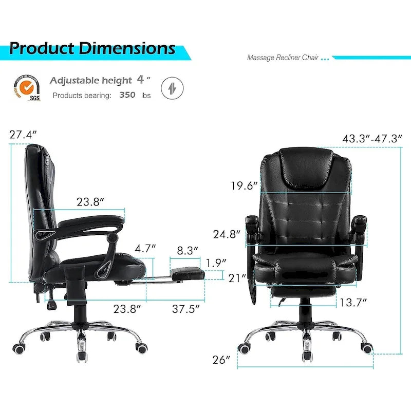 Heated Executive Office Chair with Massage, Footrest and Adjustable Height