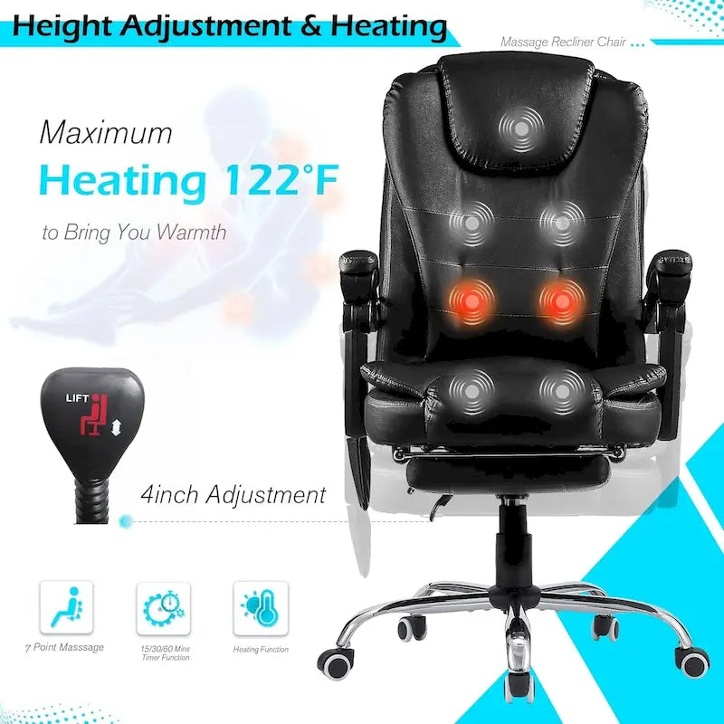 Heated Executive Office Chair with Massage, Footrest and Adjustable Height