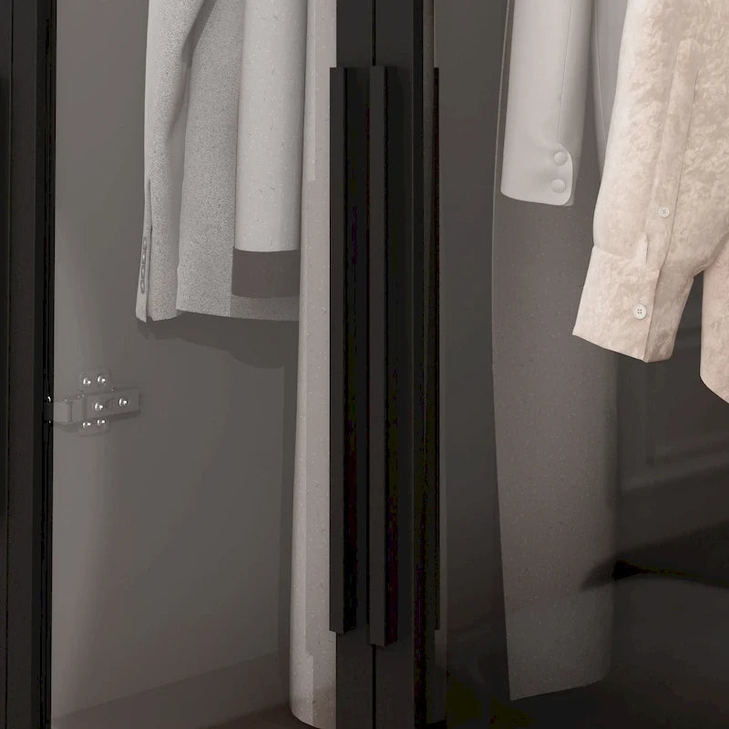47.2 Wide Armoire LED Light All Glass Door Closet Cabinet Wardrobe