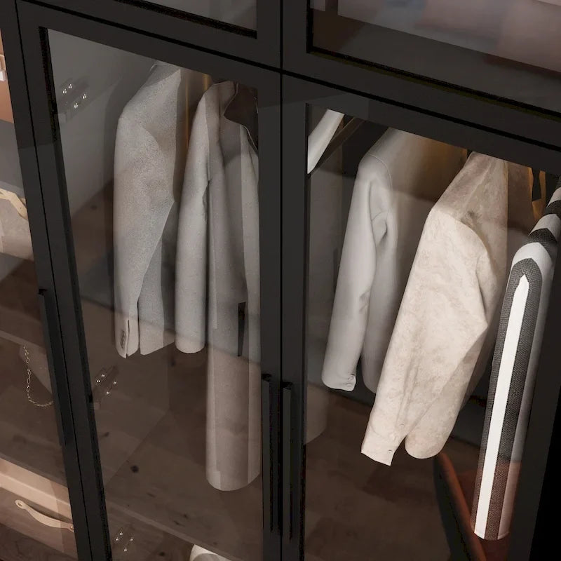 47.2 Wide Armoire LED Light All Glass Door Closet Cabinet Wardrobe