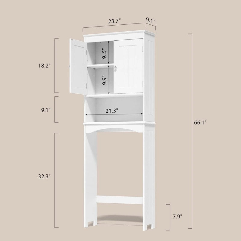 Over-the-Toilet Bathroom Storage Cabinet with Double Door and Open Shelf
