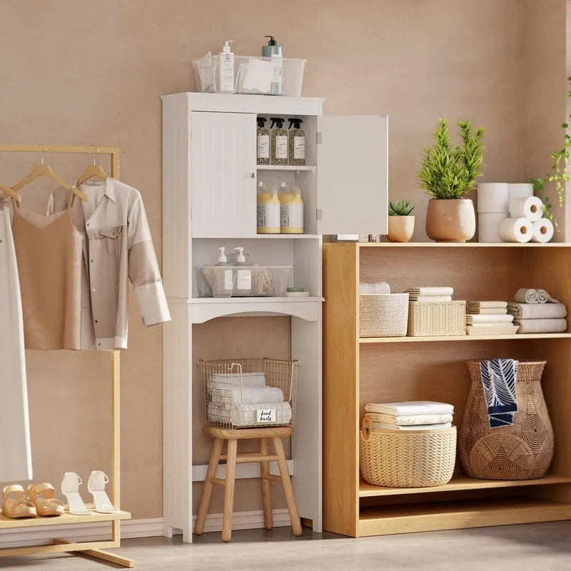 Over-the-Toilet Bathroom Storage Cabinet with Double Door and Open Shelf