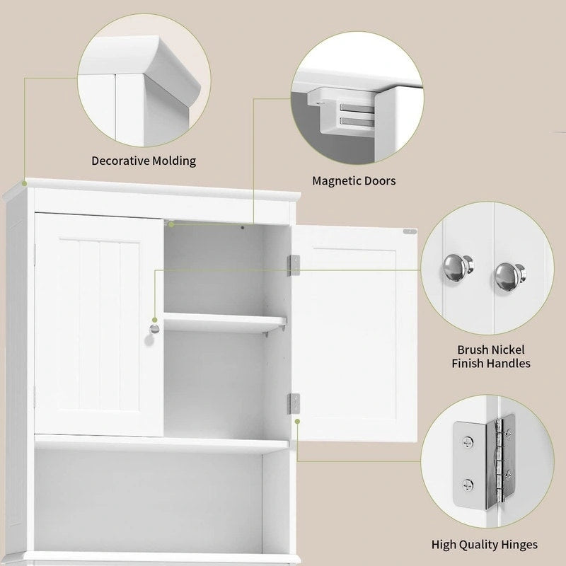 Over-the-Toilet Bathroom Storage Cabinet with Double Door and Open Shelf