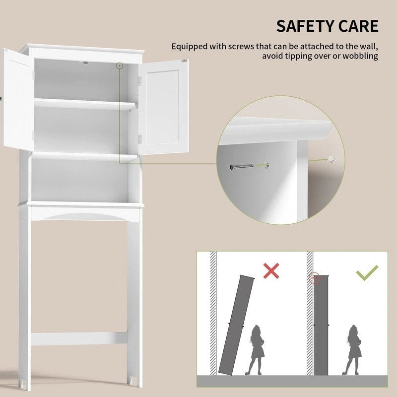 Over-the-Toilet Bathroom Storage Cabinet with Double Door and Open Shelf