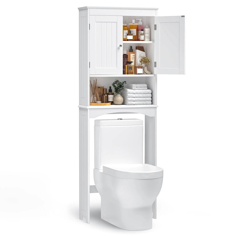 Over-the-Toilet Bathroom Storage Cabinet with Double Door and Open Shelf