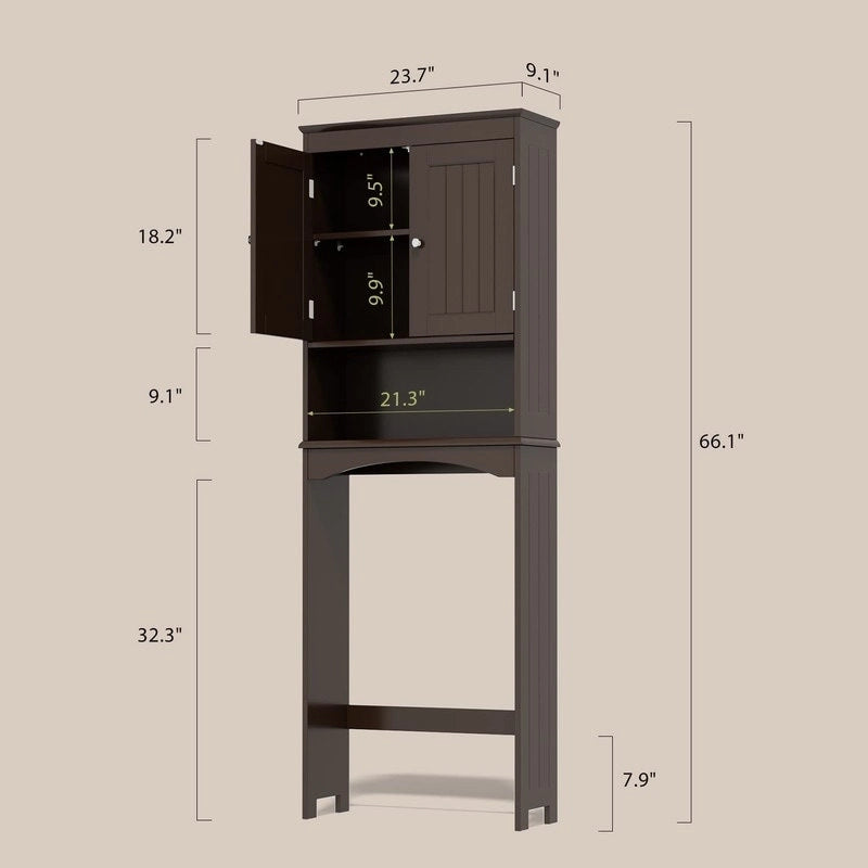 Over-the-Toilet Bathroom Storage Cabinet with Double Door and Open Shelf