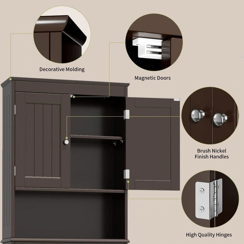 Over-the-Toilet Bathroom Storage Cabinet with Double Door and Open Shelf