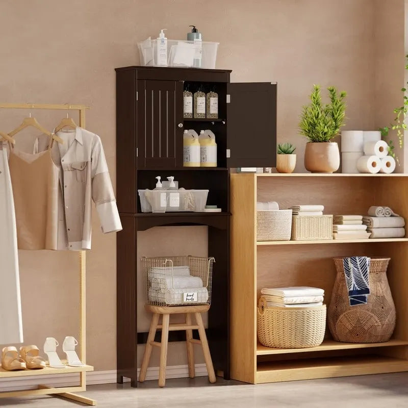 Over-the-Toilet Bathroom Storage Cabinet with Double Door and Open Shelf