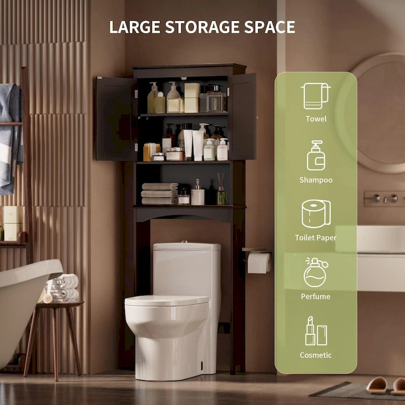 Over-the-Toilet Bathroom Storage Cabinet with Double Door and Open Shelf