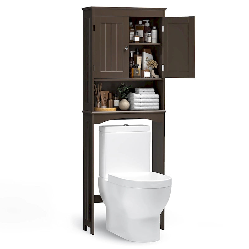 Over-the-Toilet Bathroom Storage Cabinet with Double Door and Open Shelf