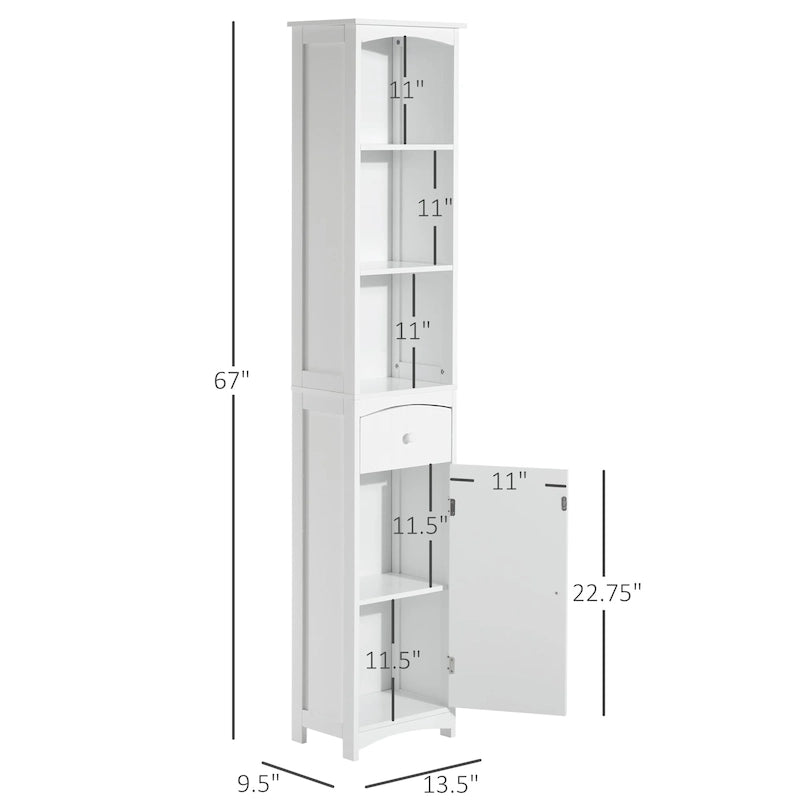 67-Inch Tall Freestanding Bathroom Storage Cabinet with 3-Tier Shelf