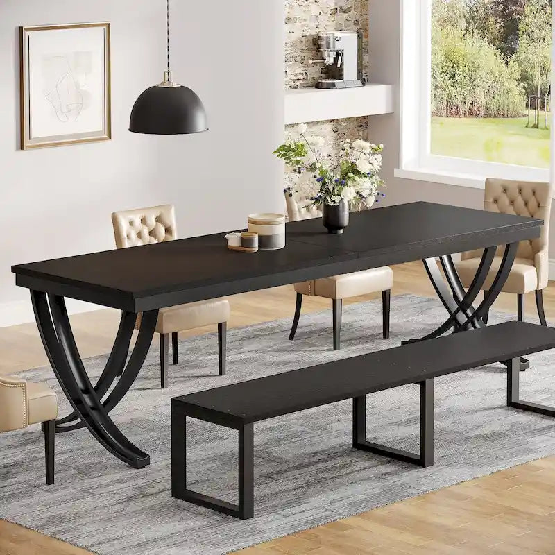 Rectangular Dining Table for 6-8 People, 78 inch Large Wood Kitchen Tables Farmhouse