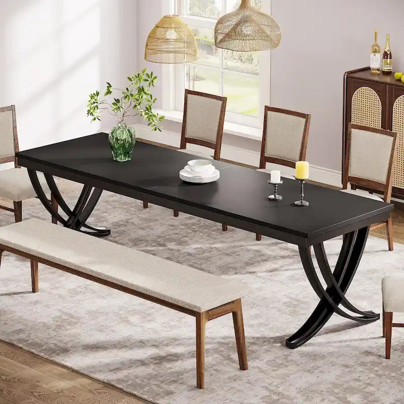 Rectangular Dining Table for 6-8 People, 78 inch Large Wood Kitchen Tables Farmhouse