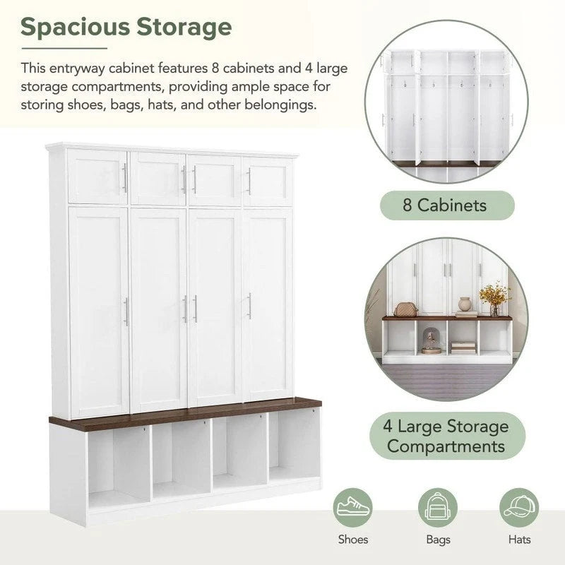 Multi-Functional Hall Tree Entryway Cabinet with Multiple Storage Space