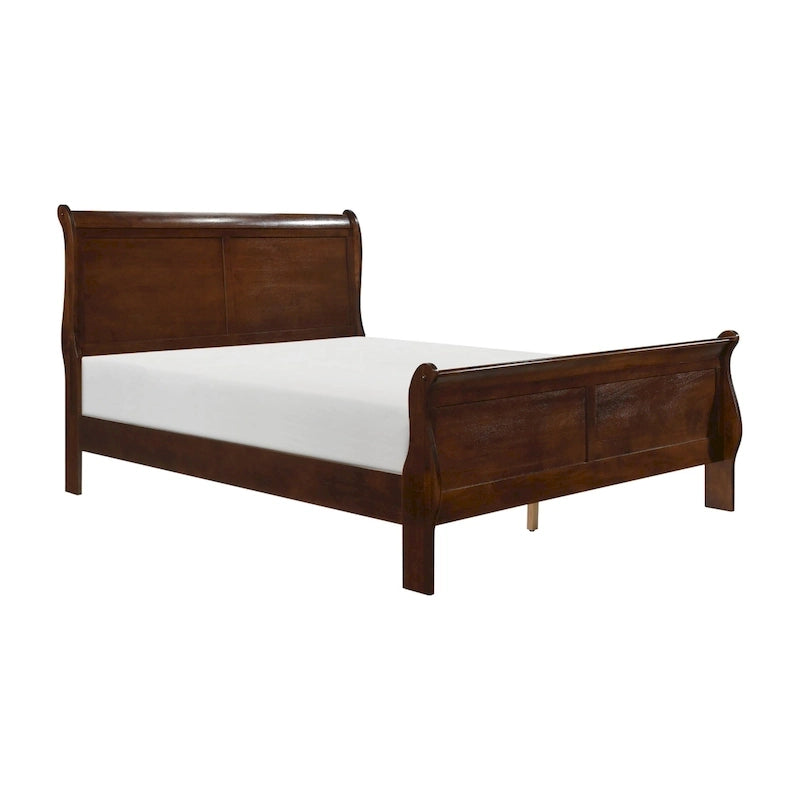 Traditional Queen Sleigh Bed with Cherry Wood Finish