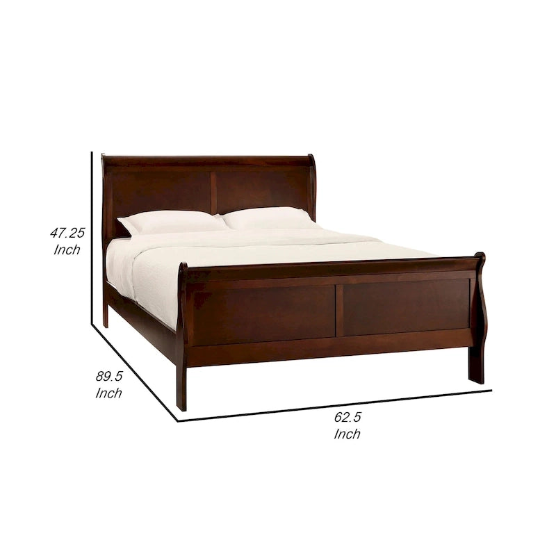 Traditional Queen Sleigh Bed with Cherry Wood Finish